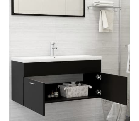 vidaXL Долен шкаф за мивка, черен, 100x38,5x46 см, ПДЧ