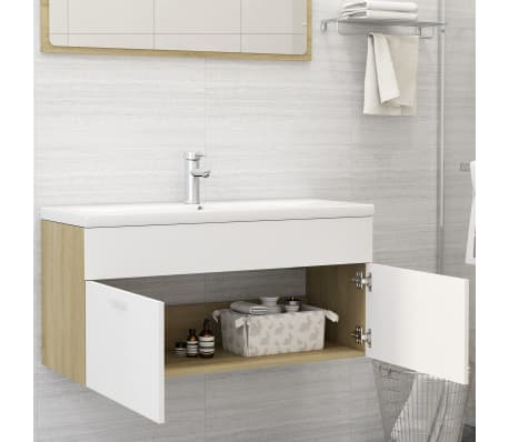 vidaXL Sink Cabinet White and Sonoma Oak 100x38.5x46 cm Engineered Wood