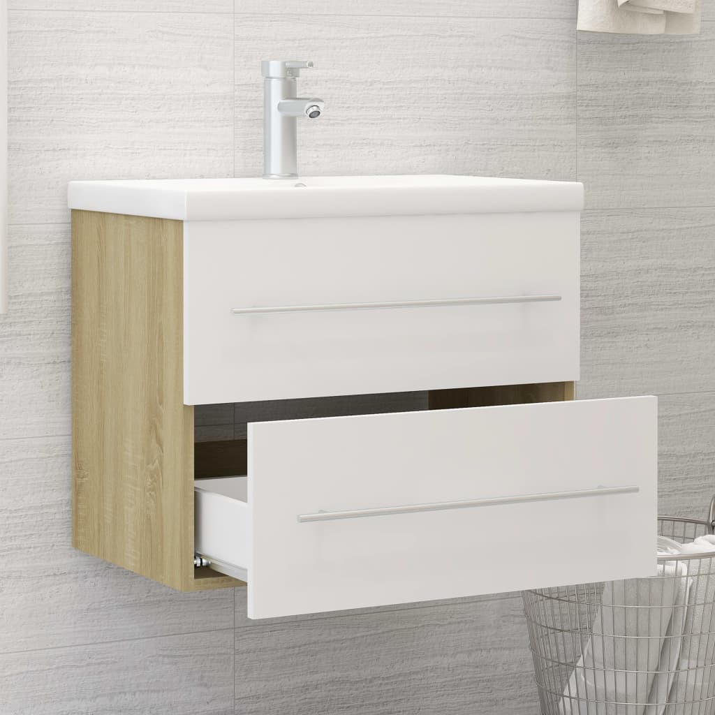 

vidaXL Wastafelkast 60x38,5x48 cm spaanplaat wit en sonoma eikenkleur