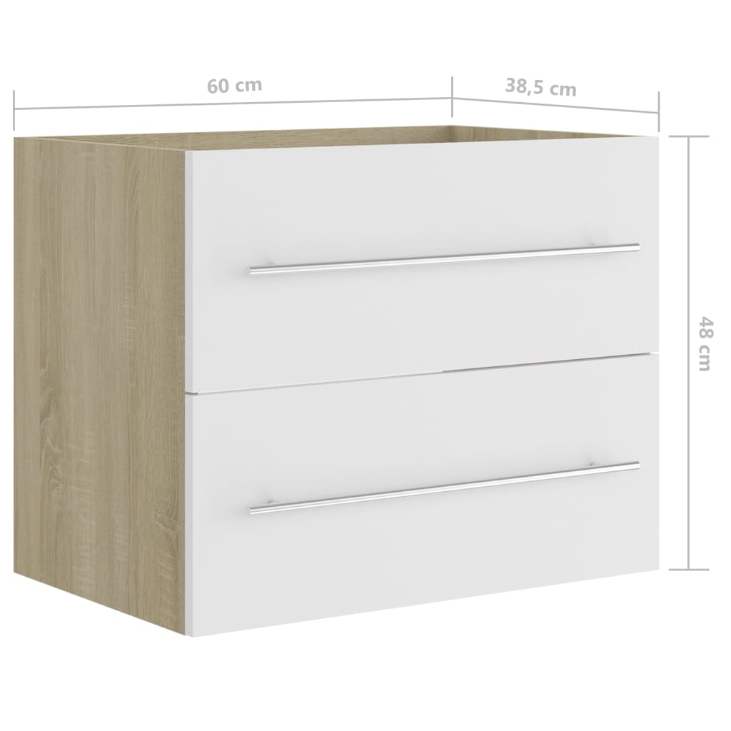 Dulap de chiuvetă, alb și stejar sonoma, 60x38,5x48 cm, PAL