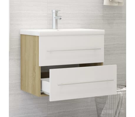 vidaXL Sink Cabinet White and Sonoma Oak 60x38.5x48 cm Engineered Wood
