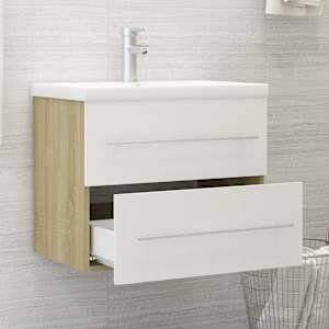 vidaXL Spintelė praustuvui, balta ir ąžuolo, 60x38,5x48cm, mediena