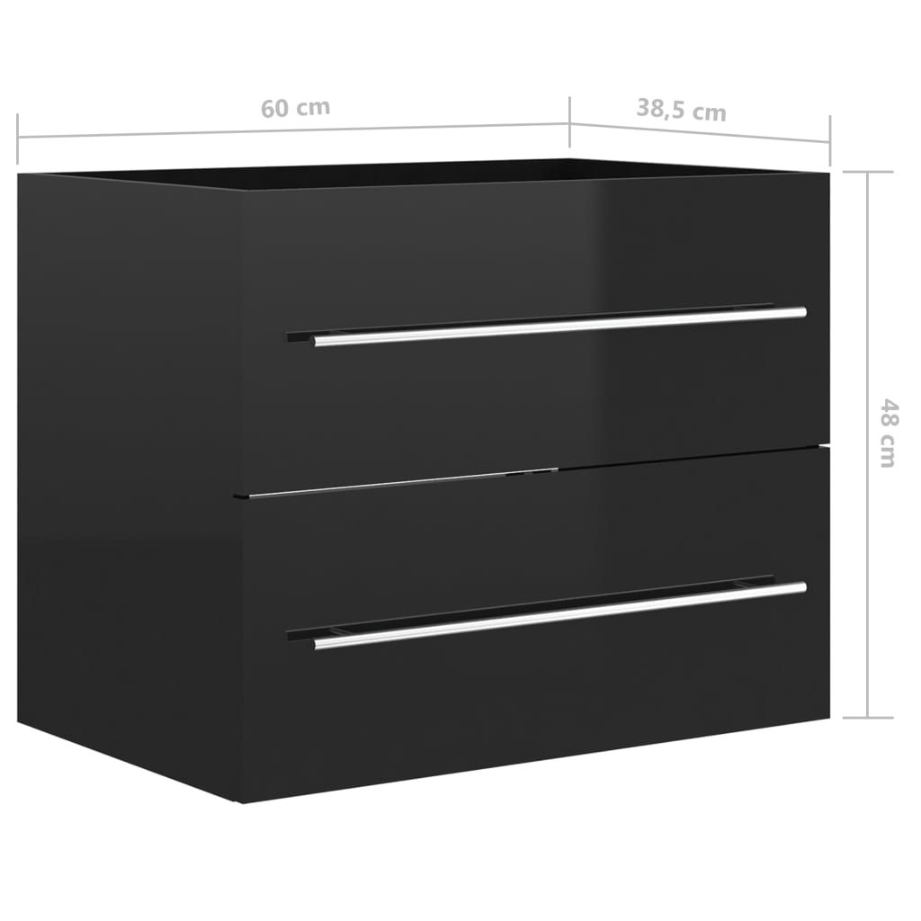 Dulap de chiuvetă, negru extralucios, 60x38,5x48 cm, PAL