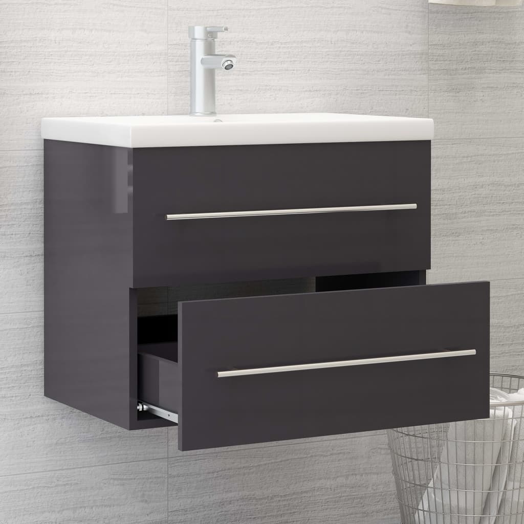 vidaXL Sink Cabinet High Gloss Grey 60x38.5x48 cm Engineered Wood