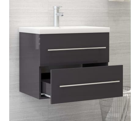 vidaXL Sink Cabinet High Gloss Grey 60x38.5x48 cm Engineered Wood