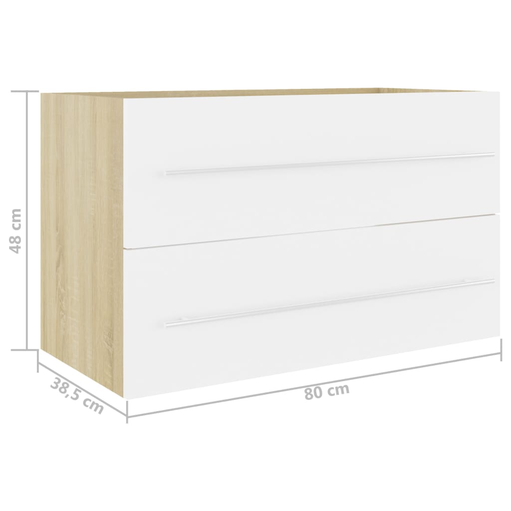 Dulap de chiuvetă, alb,stejar Sonoma, 80x38,5x48 cm, PAL