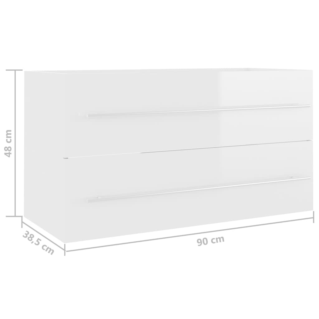 Dulap de chiuvetă, alb extralucios, 90x38,5x48 cm, PAL