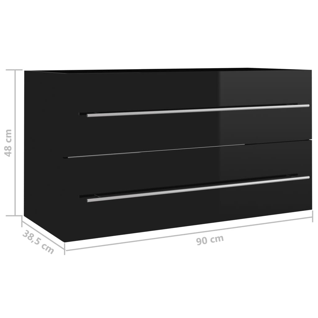 Dulap de chiuvetă, negru extralucios, 90x38,5x48 cm, PAL