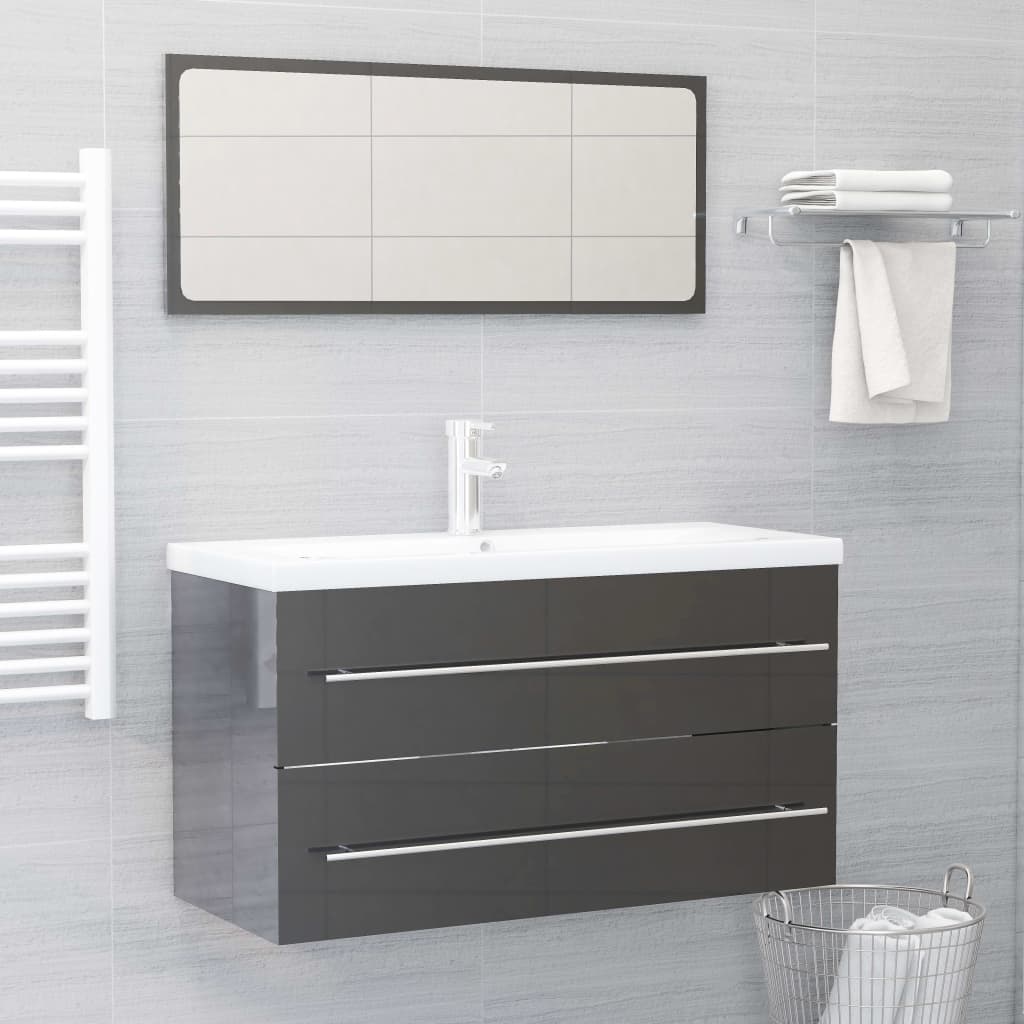 

vidaXL Wastafelkast 90x38,5x48 cm spaanplaat hoogglans grijs