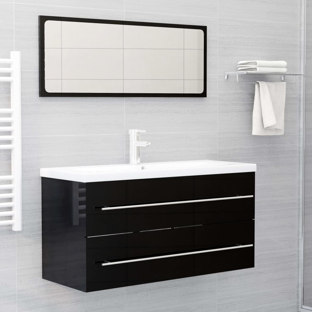 Dulap de chiuvetă, negru extralucios, 100x38,5x48 cm, PAL