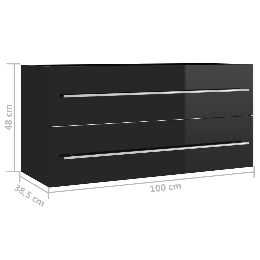 Dulap de chiuvetă, negru extralucios, 100x38,5x48 cm, PAL