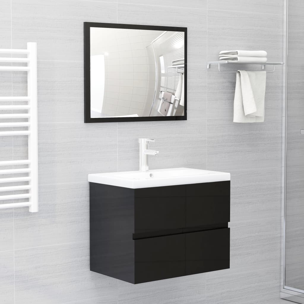 vidaXL Sink Cabinet High Gloss Black 60x38.5x45 cm Engineered Wood