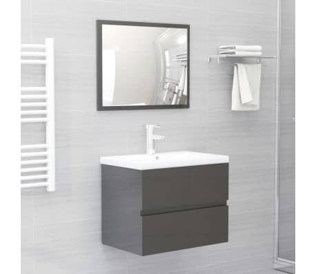 vidaXL Sink Cabinet High Gloss Grey 60x38.5x45 cm Engineered Wood