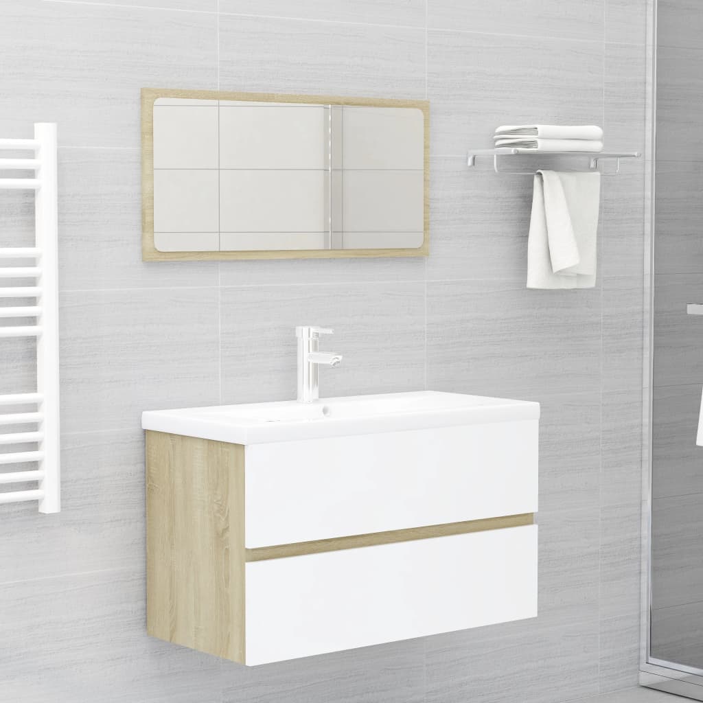 vidaXL Sink Cabinet White and Sonoma Oak 80x38.5x45 cm Engineered Wood