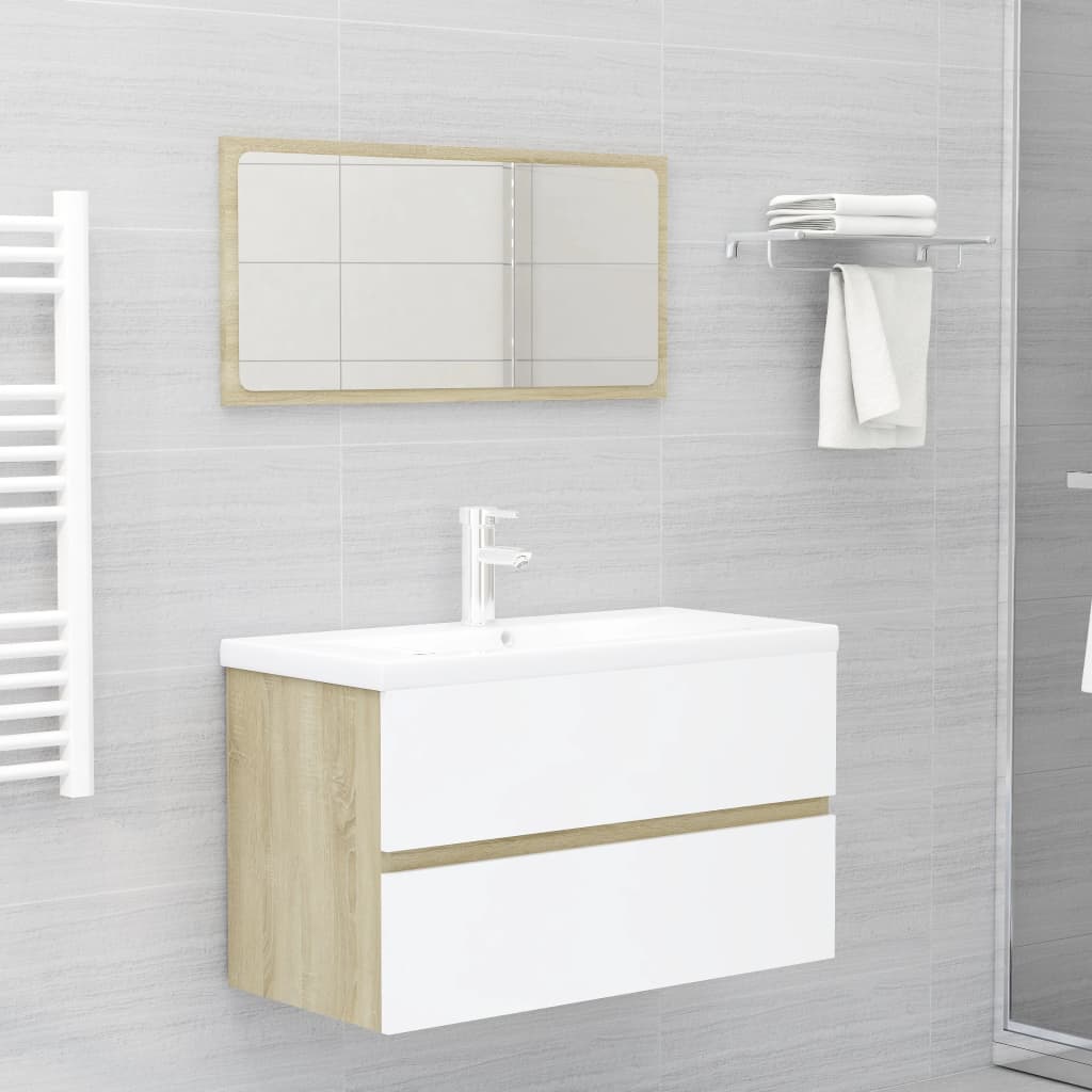 

vidaXL Wastafelkast 80x38,5x45 cm spaanplaat wit en sonoma eikenkleur