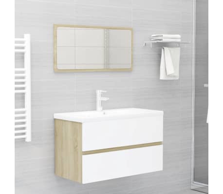 vidaXL Sink Cabinet White and Sonoma Oak 80x38.5x45 cm Engineered Wood