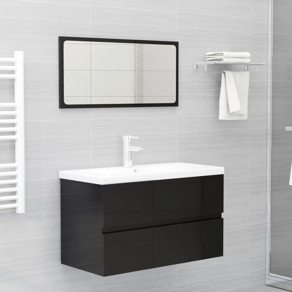 vidaXL Sink Cabinet High Gloss Black 80x38.5x45 cm Engineered Wood