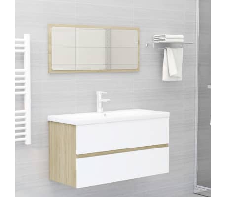 vidaXL Armario para lavabo contrachapada blanco y roble 90x38,5x45 cm
