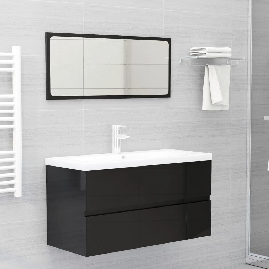 vidaXL Sink Cabinet High Gloss Black 90x38.5x45 cm Engineered Wood
