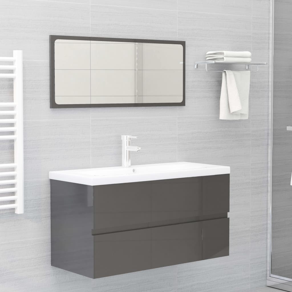 

vidaXL Wastafelkast 90x38,5x45 cm spaanplaat hoogglans grijs
