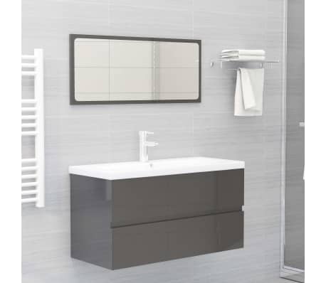 vidaXL Sink Cabinet High Gloss Grey 90x38.5x45 cm Engineered Wood