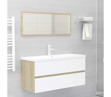 vidaXL Armario para lavabo contrachapada blanco y roble 100x38,5x45 cm