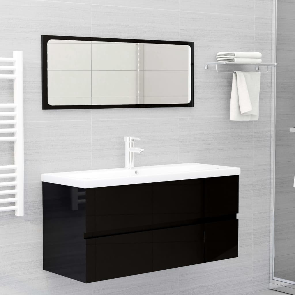 vidaXL Sink Cabinet High Gloss Black 100x38.5x45 cm Engineered Wood