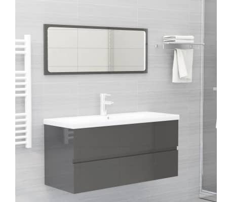 vidaXL Sink Cabinet High Gloss Grey 100x38.5x45 cm Engineered Wood
