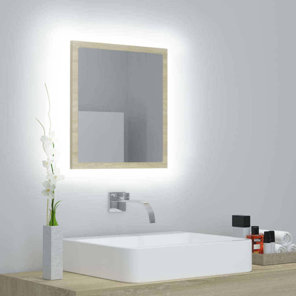 vidaXL badeværelsesspejl med LED-lys 40x8,5x37 cm akryl sonoma-eg