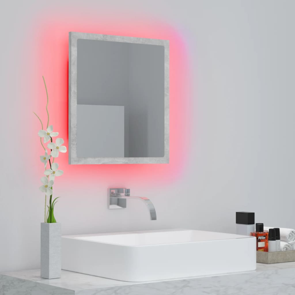  Kúpeľňové LED zrkadlo betónovo-sivé 40x8,5x37cm pracované drevo