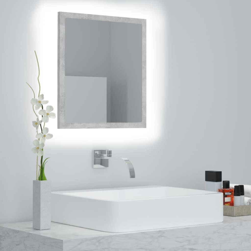 vidaXL Oglindă de baie cu LED, gri beton, 40x8,5x37 cm, PAL