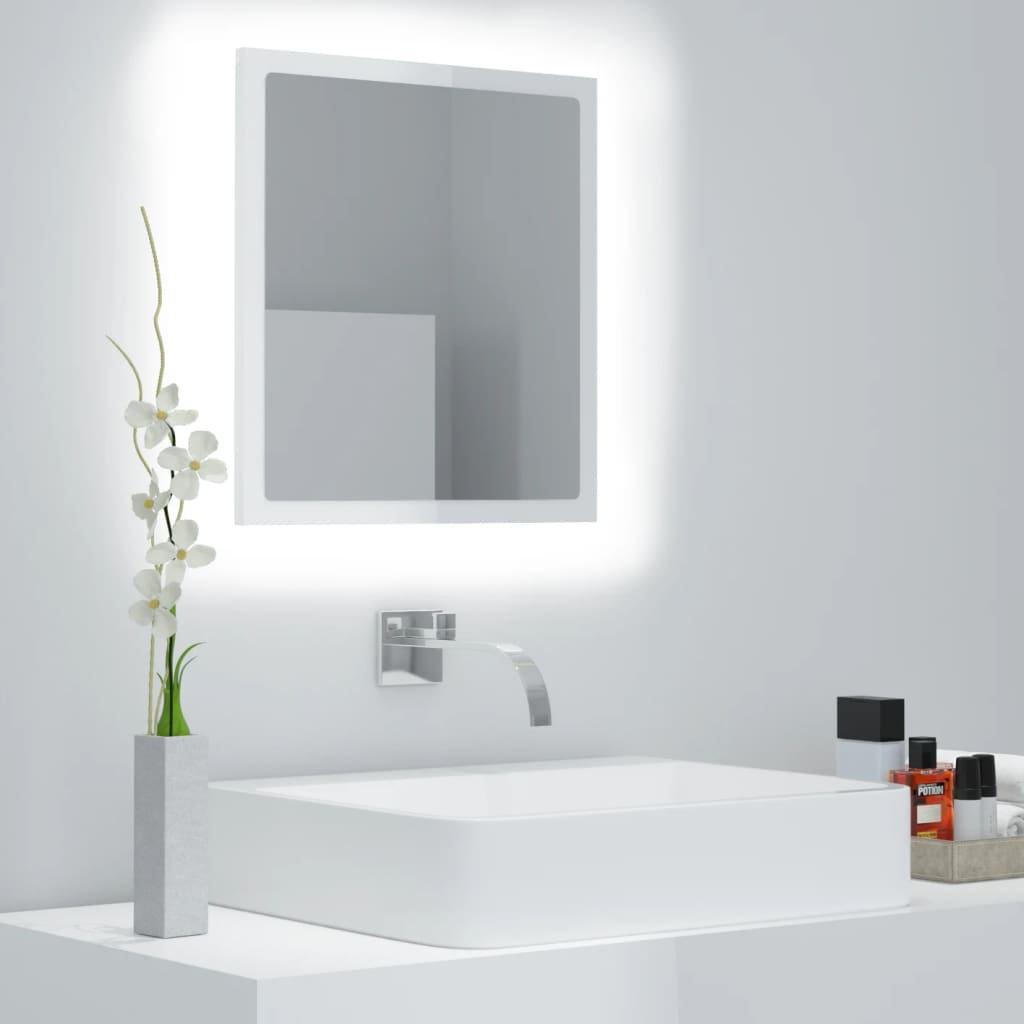 vidaXL badeværelsesspejl med LED-lys 40x8,5x37 cm akryl hvid højglans