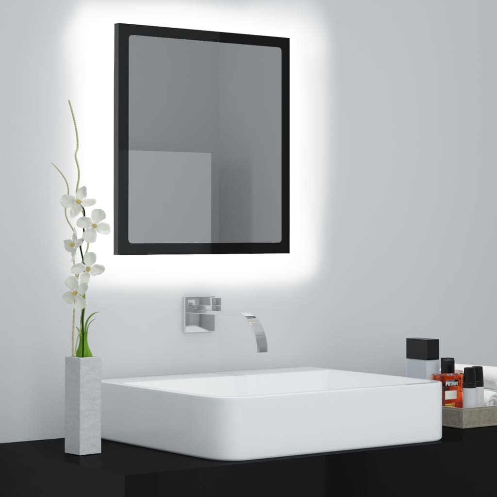 4: vidaXL badeværelsesspejl med LED-lys 40x8,5x37 cm akryl sort højglans