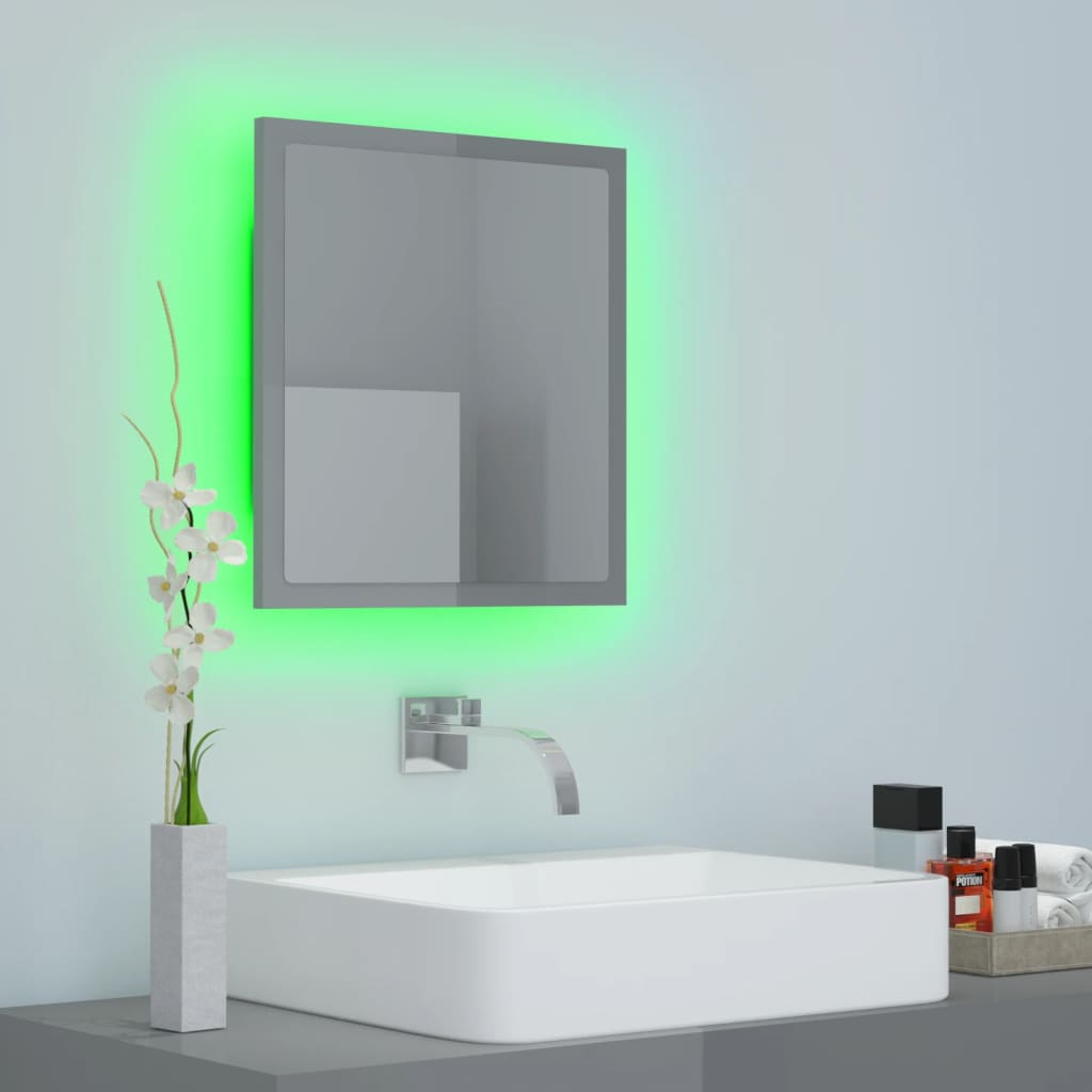  LED kúpeľňové zrkadlo lesklé sivé 40x8,5x37cm, spracované drevo