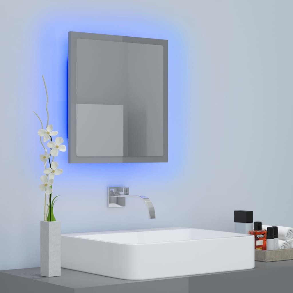 LED-Badspiegel Hochglanz-Grau 40×8,5×37 cm Spanplatte