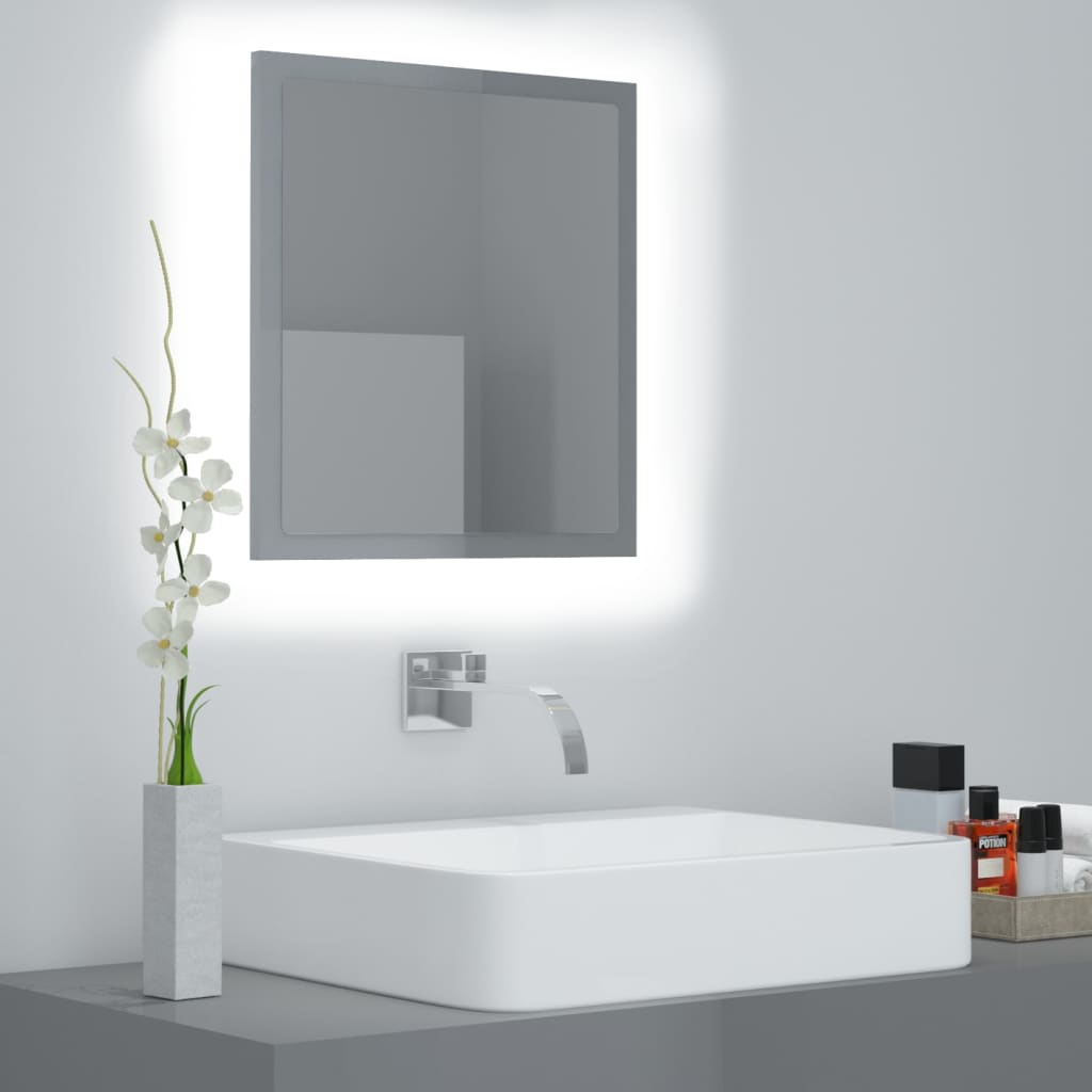 vidaXL Oglindă de baie cu LED, gri extralucios, 40×8,5×37 cm, PAL vidaXL imagine 2022 1-1.ro