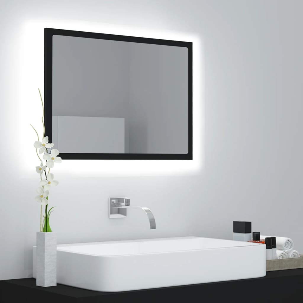 vidaXL Lustro �azienkowe z LED, czarne, 60x8,5x37 cm, akryl