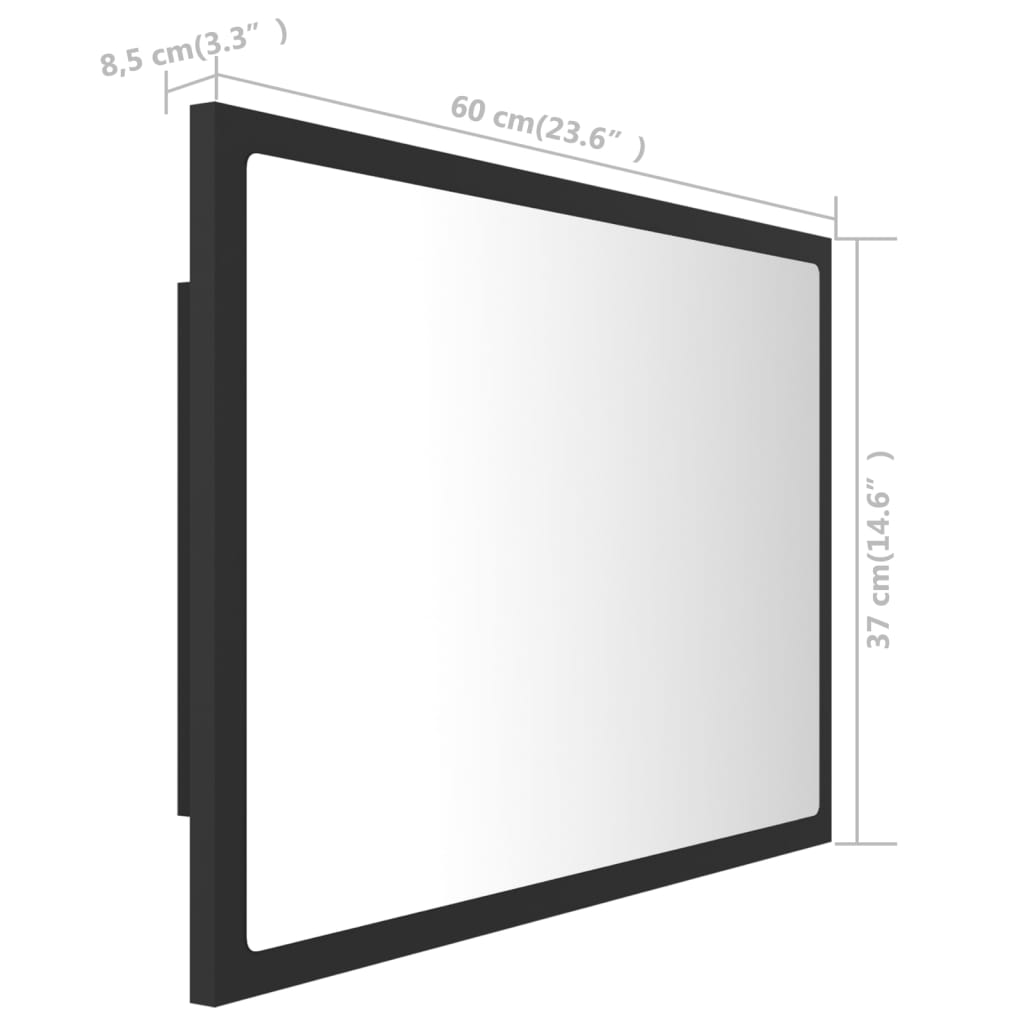 LED огледало за баня, сиво, 60x8,5x37 см, акрил