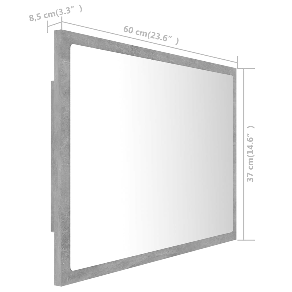 LED koupelnové zrcadlo betonově šedé 60 x 8,5 x 37 cm akrylové