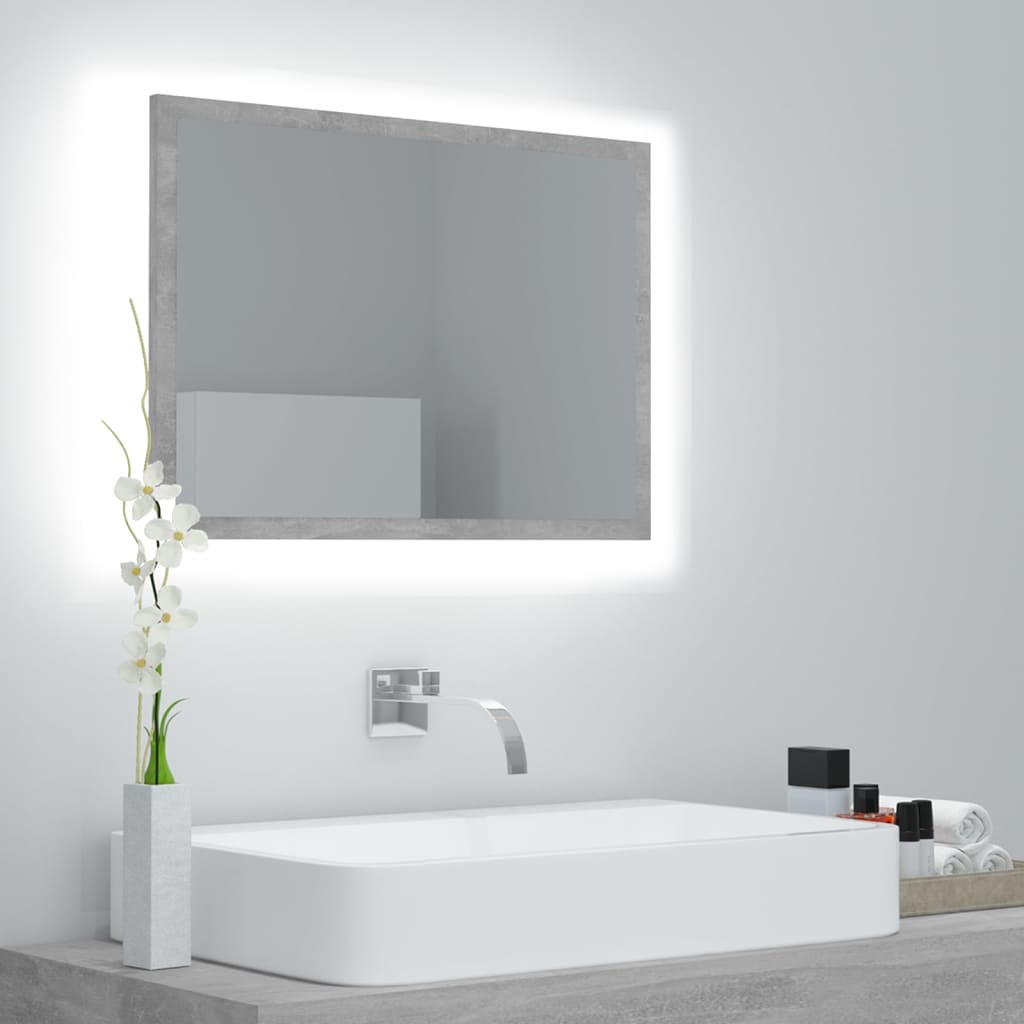 vidaXL Oglindă de baie cu LED, gri beton, 60×8,5×37 cm, PAL vidaXL