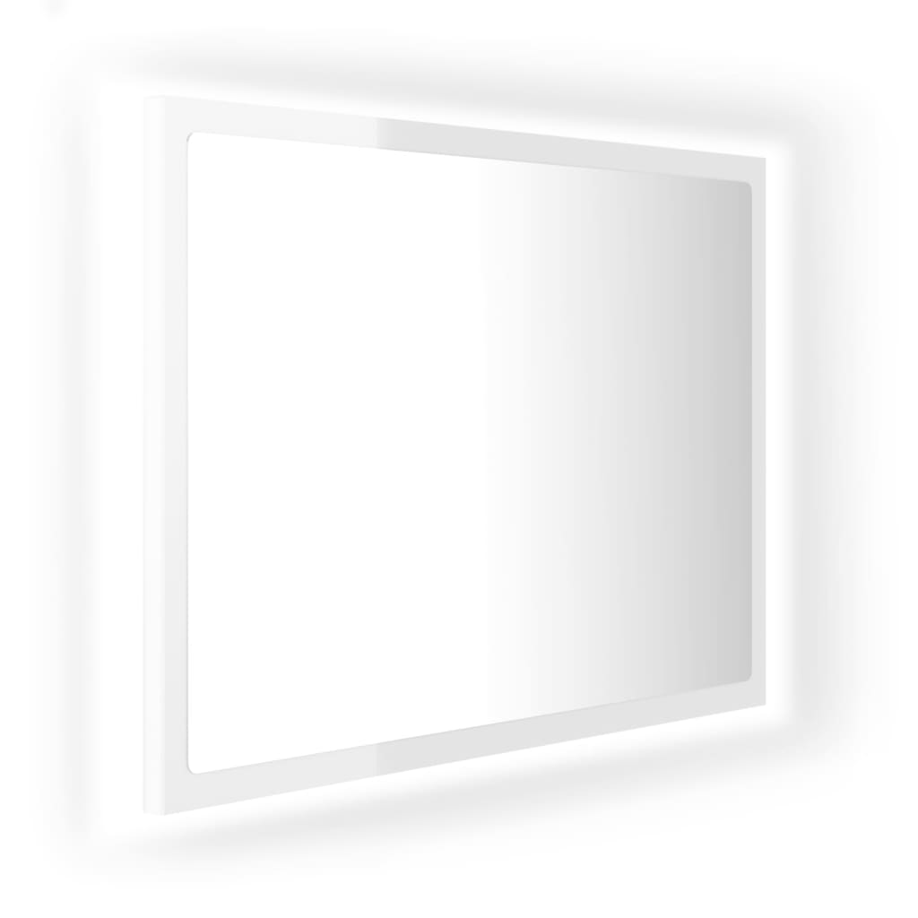 Oglindă de baie cu LED, alb extralucios, 60×8,5×37 cm