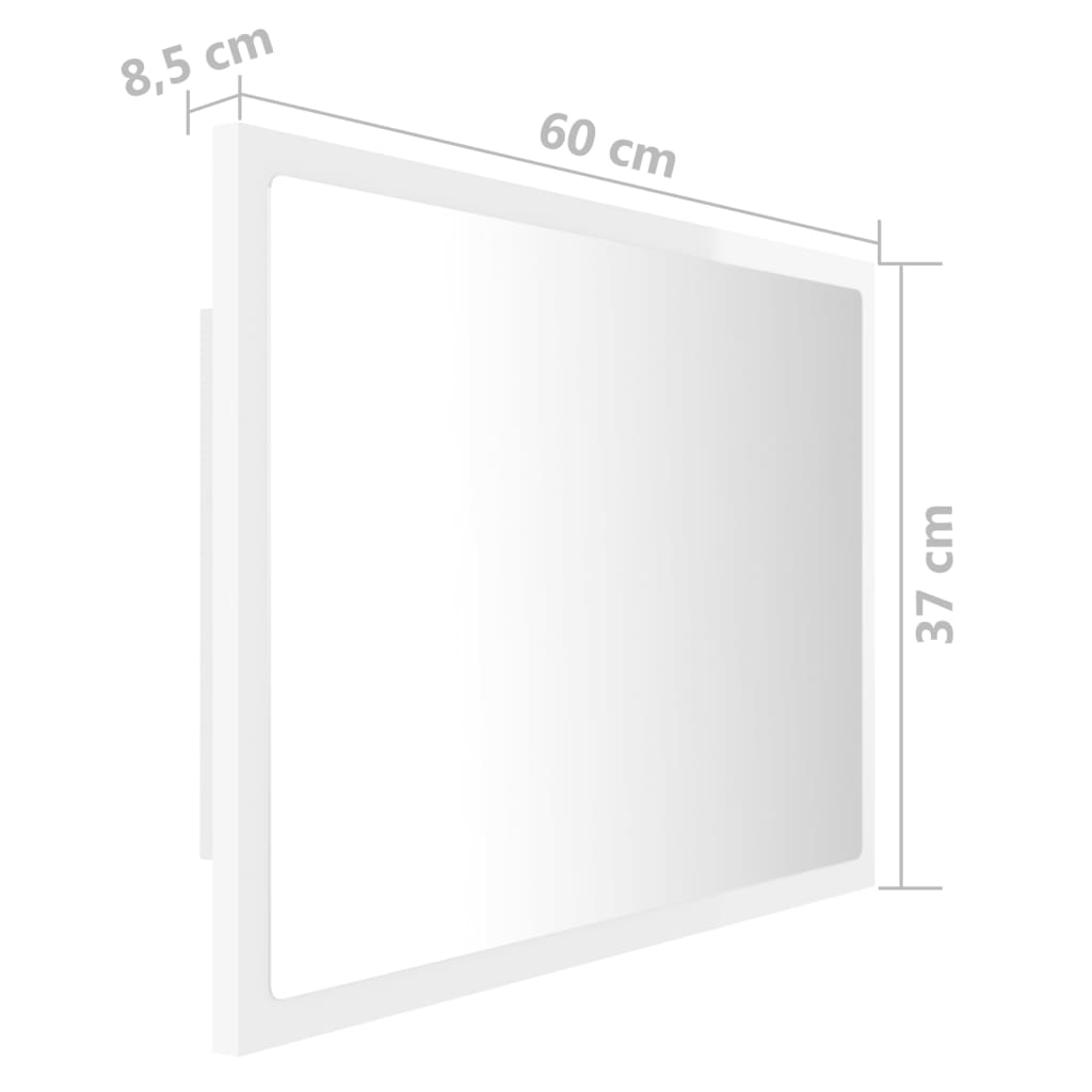 LED koupelnové zrcadlo bílé vysoký lesk 60x8,5x37 cm akrylové