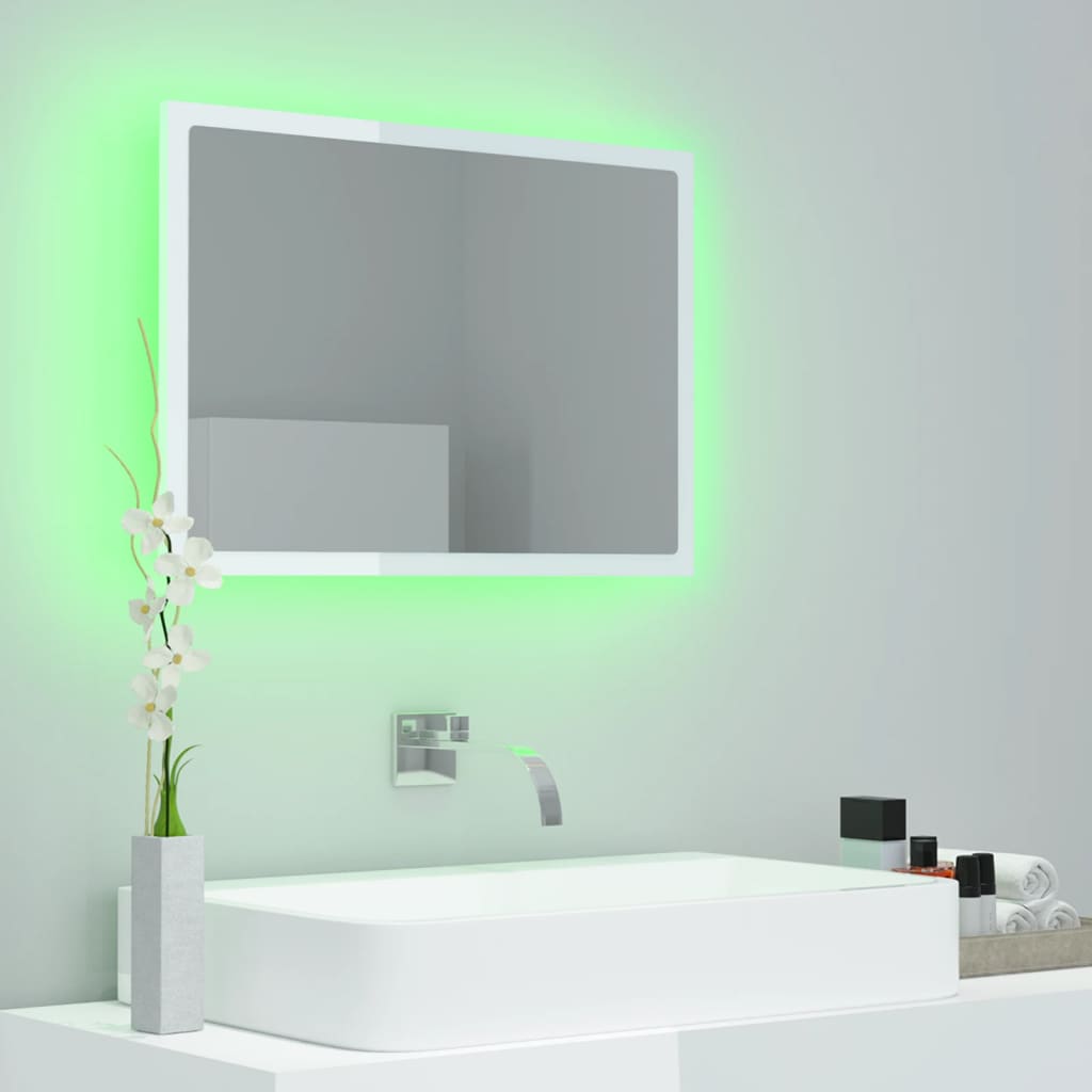  LED kúpeľňové zrkadlo lesklé biele 60x8,5x37cm spracované drevo