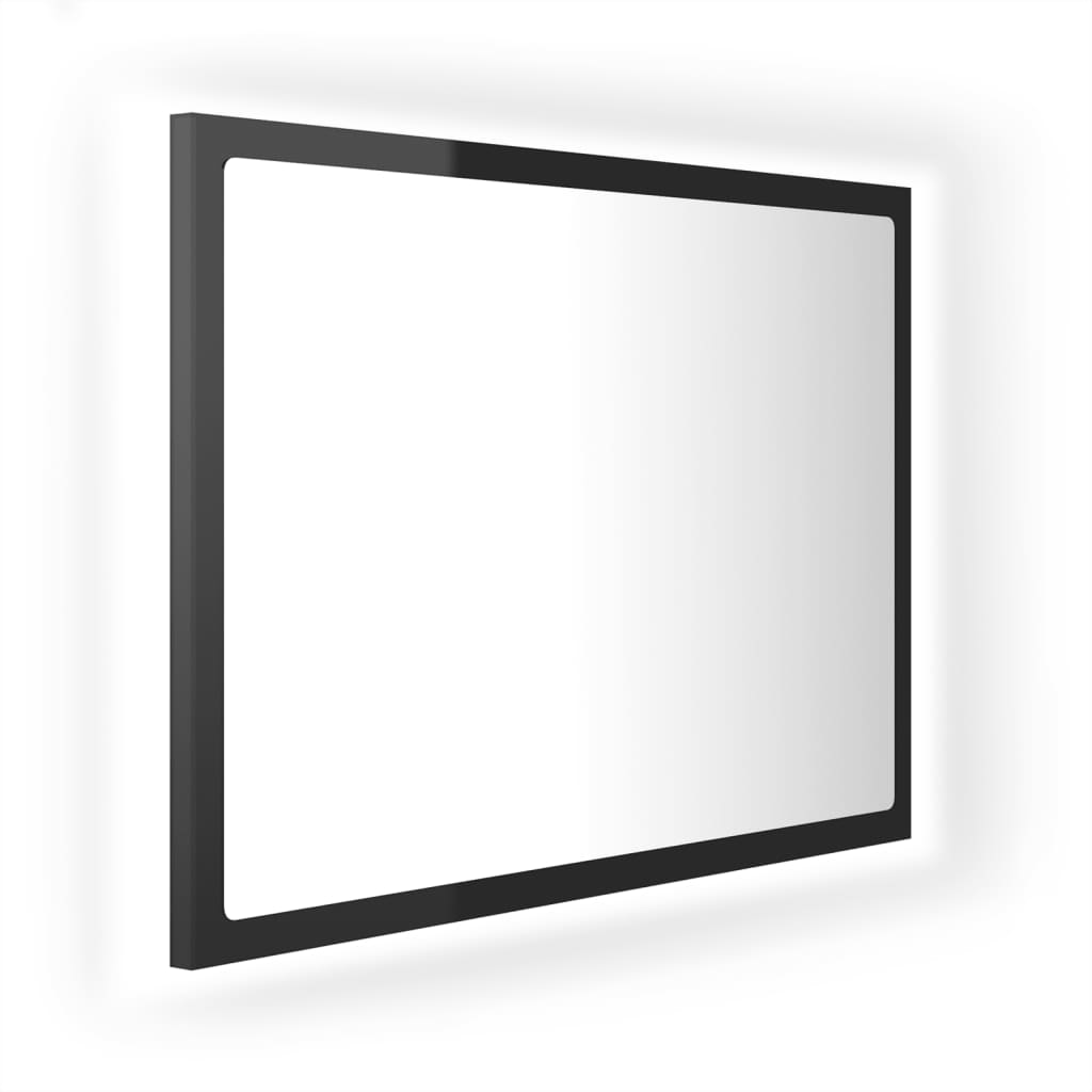 Oglindă de baie cu LED, negru extralucios, 60×8,5×37 cm