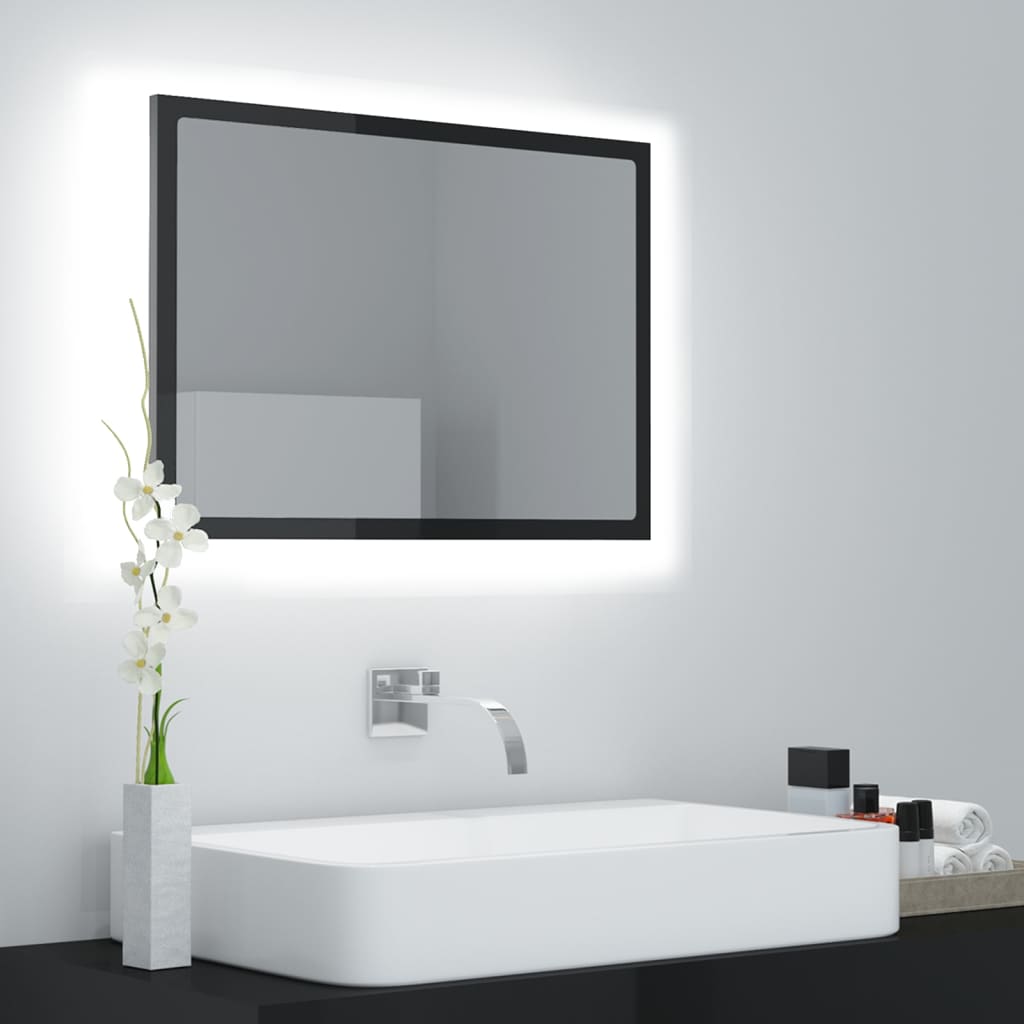 vidaXL Miroir à LED de bain Noir brillant 60x8,5x37 cm Aggloméré