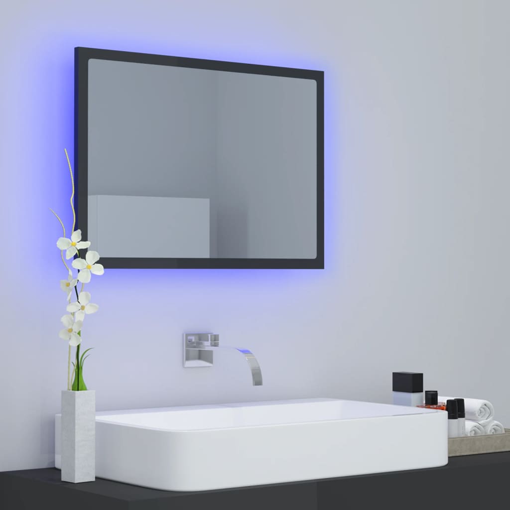 LED-Badspiegel Hochglanz-Grau 60×8,5×37 cm Spanplatte