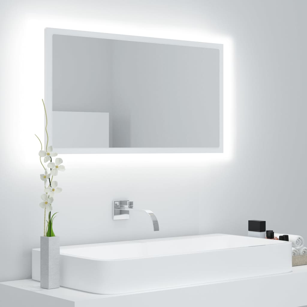 vidaXL badeværelsesspejl med LED-lys 80x8,5x37 cm akryl hvid