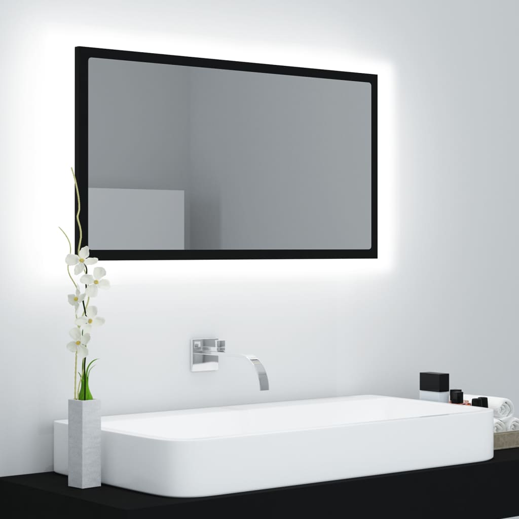 LED-Badspiegel Schwarz 80×8,5×37 cm Spanplatte