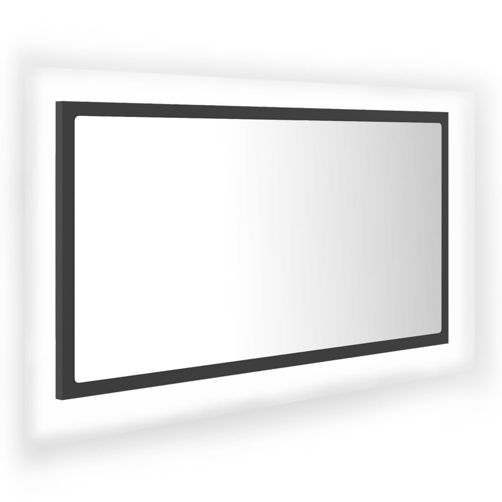 Oglindă de baie cu LED, gri, 80×8,5×37 cm, lemn prelucrat