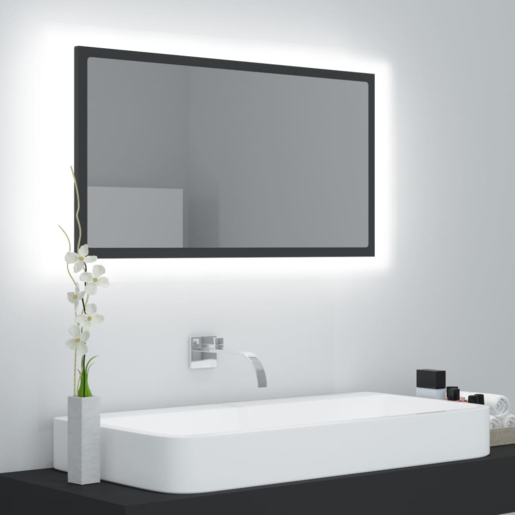 vidaXL Oglindă de baie cu LED, gri, 80×8,5×37 cm, lemn prelucrat 80x85x37